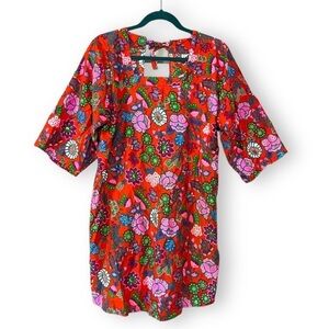 Vintage Design House 1970's Open Back Cotton Flower Power Print Boho Smock/Tunic